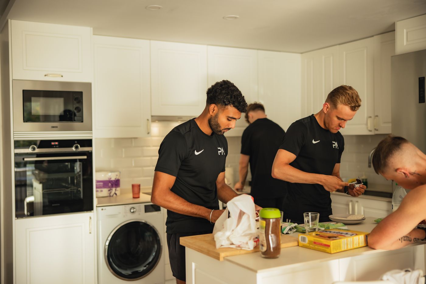Cooking together in the villa kitchen